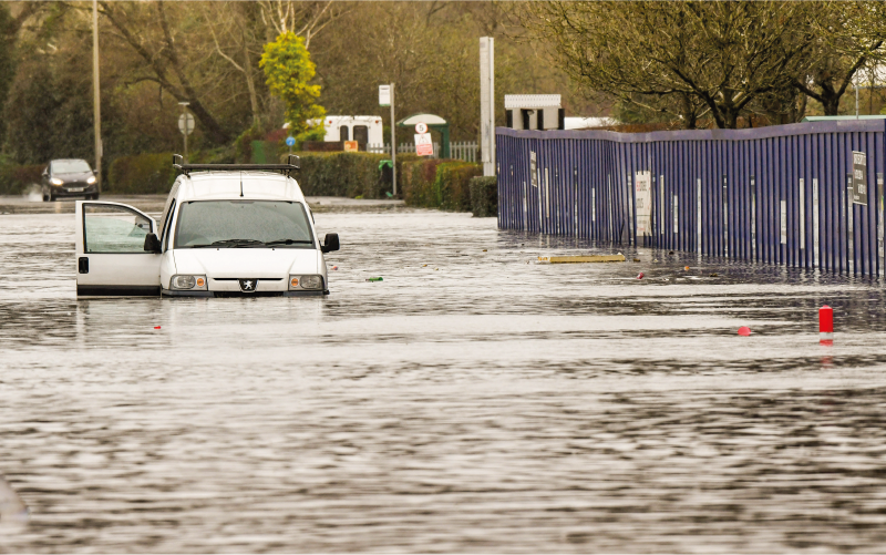 car under flood water