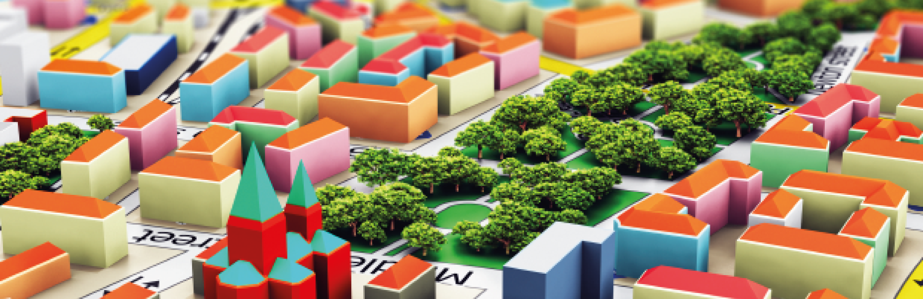 architect model of small colourful houses