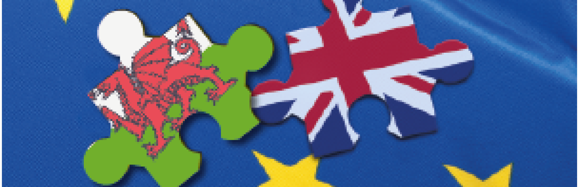 Pecynnau posau ar gefndir glas yr UE