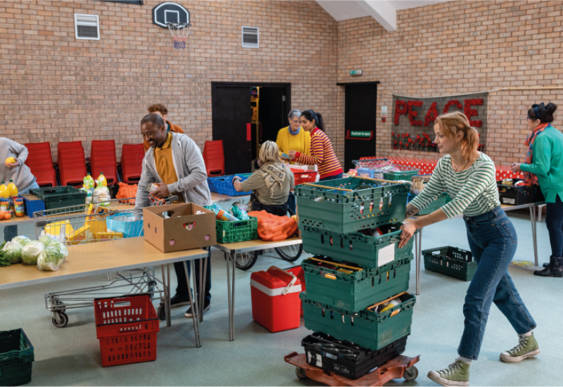 People working at a food bank